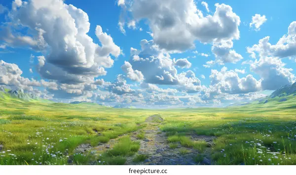 Vibrant Countryside Landscape with Winding Path and Flowers