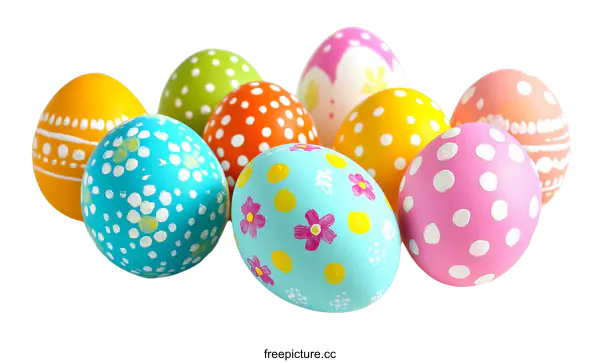 [Transparent Background PNG]Colorful Easter Eggs Decorated with Patterns