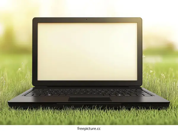 Modern Laptop on Grassy Meadow