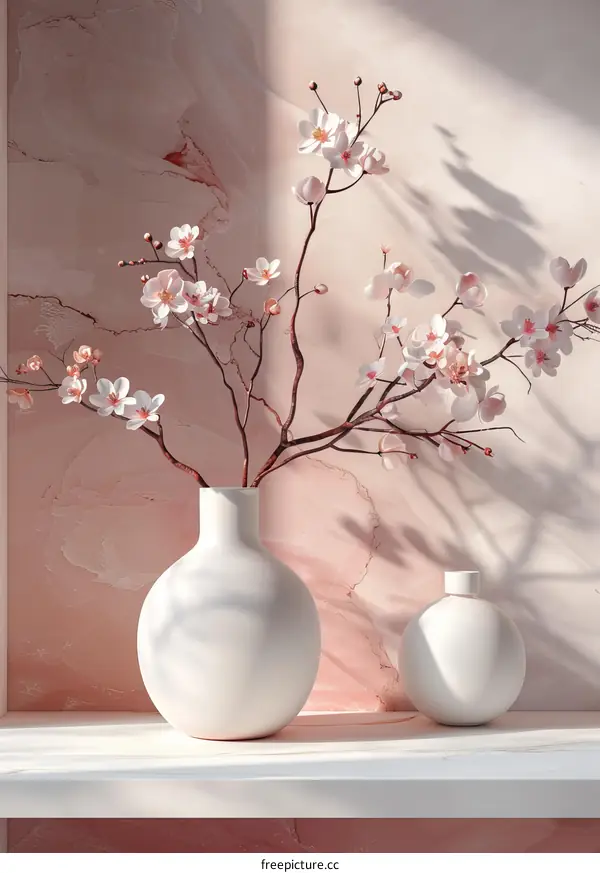Elegant Pink Cherry Blossom Arrangement in White Vase
