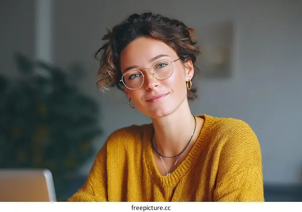 Confident Woman in Mustard Yellow Sweater