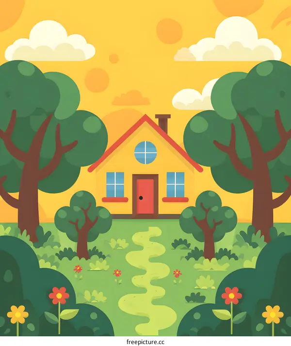 Yellow House in a Green Forest