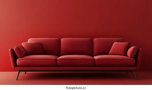 Red Velvet Sofa Against a Red Wall