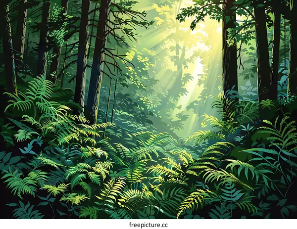 Sunlight Through the Trees in a Lush Forest