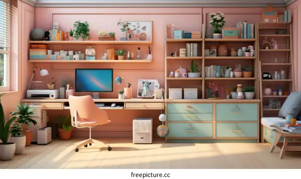 Spacious Home Office with Desk, Storage, and Natural Light