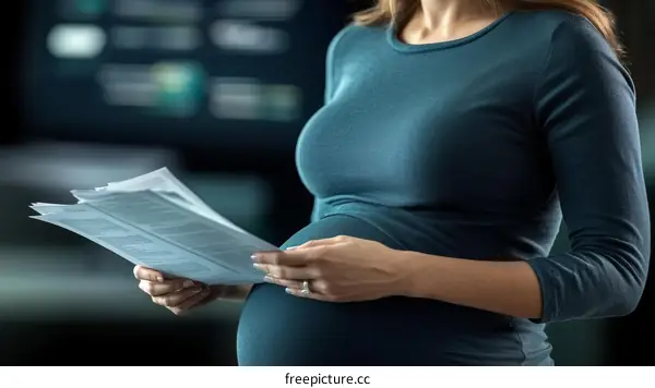 Pregnant woman reading documents