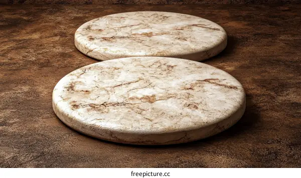 Two Round Marble Platforms on a Brown Background