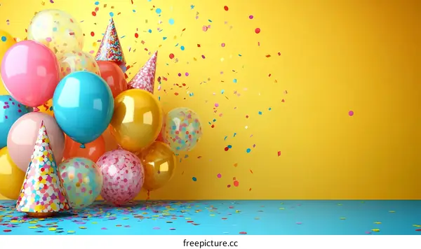 Colorful Party Balloons and Confetti Illustration