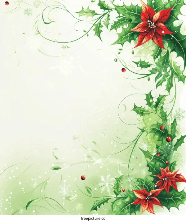 Christmas Poinsettia and Holly Background