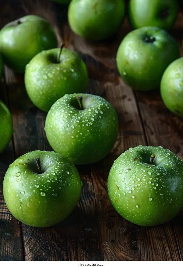 Fresh Green Apples with Water Drops