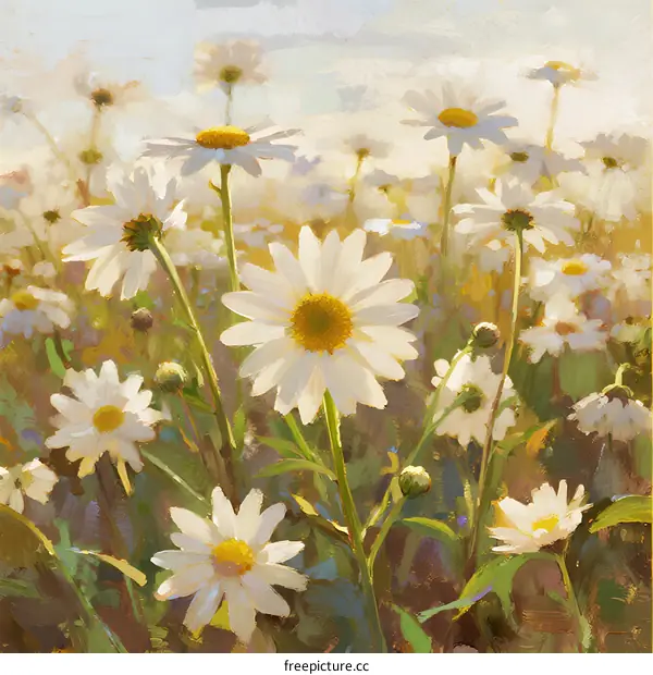 A Field of Vibrant White Daisies Under Bright Sunlight