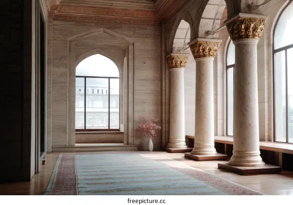 Ancient Mosque Interior with Majestic Columns