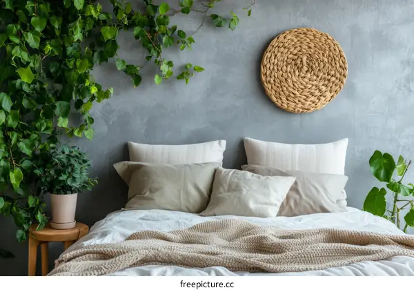 Cozy Bedroom with Greenery and Natural Decor