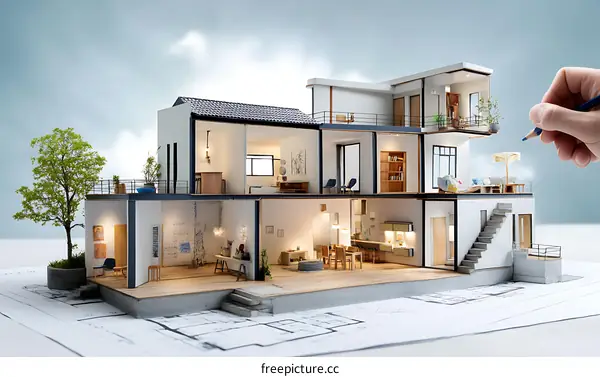 Architectural Model of a Modern House Design with a Person