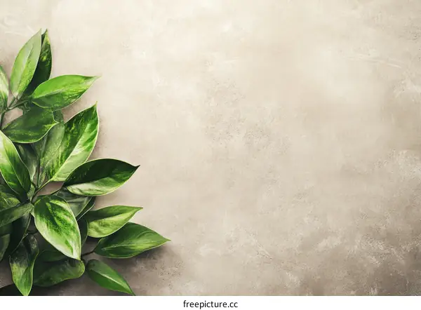 Fresh Green Leaves on Beige Background