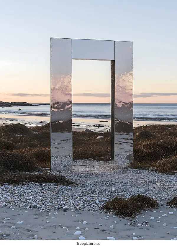 Mirror Installation on the Beach at Sunset