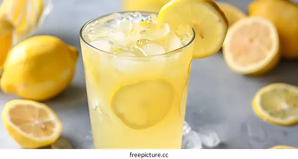 Glass of Iced Lemonade with Lemon Slices