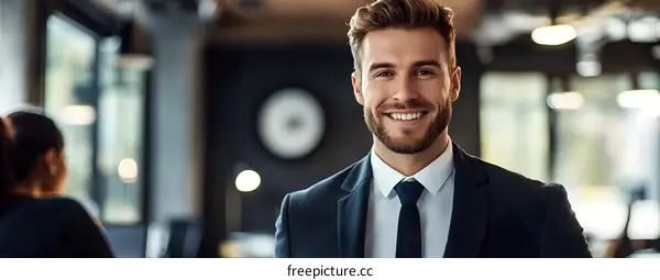 Smiling Businessman in Suit in Office