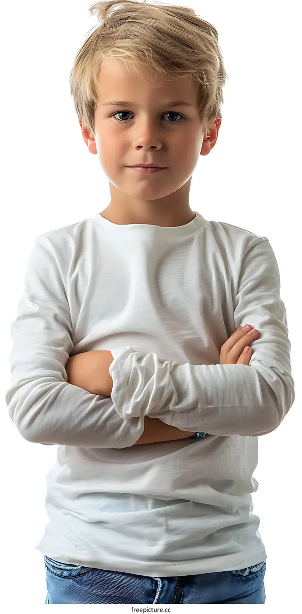 Portrait of a Young Caucasian Boy with Blonde Hair and Blue Eyes