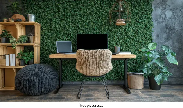 Modern Home Office with Green Wall Decor