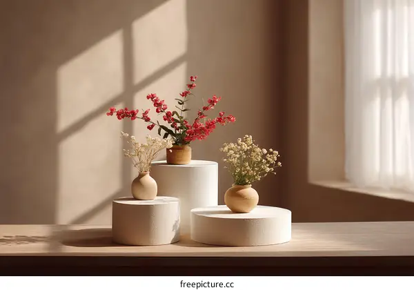 Floral Arrangement on Display Stands with Natural Light