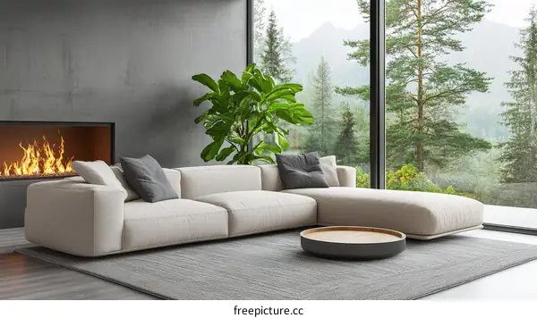 Modern Living Room with Panoramic Mountain View
