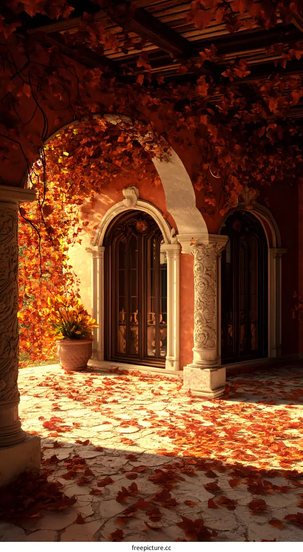 Autumn Leaves In Front Of A Vintage Archway