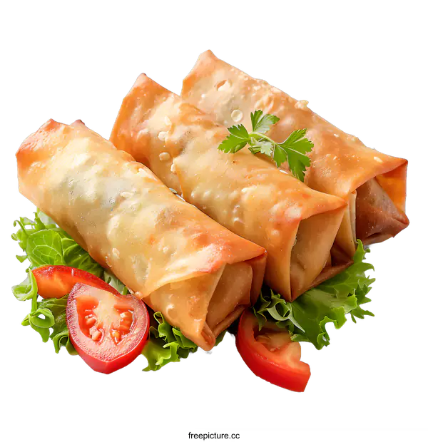 [Transparent Background PNG]Delicious spring rolls with lettuce and tomato