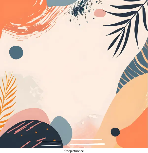 Abstract Minimalist Background with Palm Leaves and Geometric Shapes