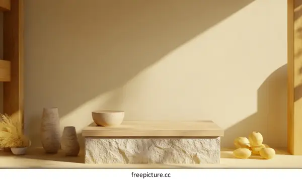 Elegant Wooden Display Stand with Natural Elements