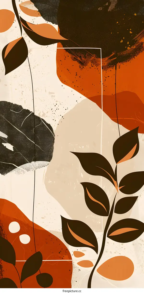 Abstract Art Illustration with Leaves in Orange and Brown Tones