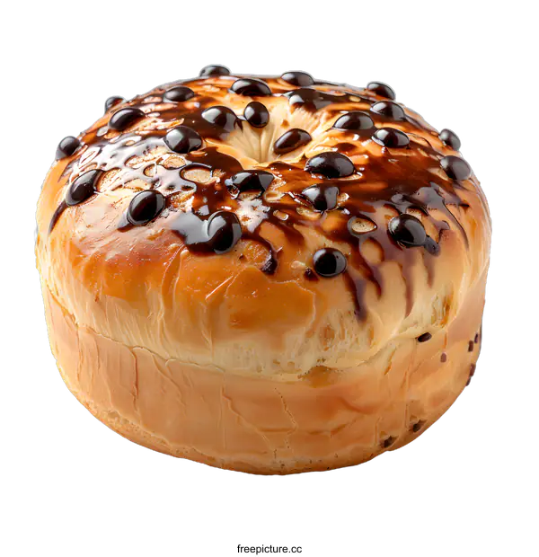 [Transparent Background PNG]A delicious chocolate chip bagel isolated on a white background.