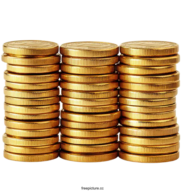 [Transparent Background PNG]Stacks of Golden Coins Isolated on White Background