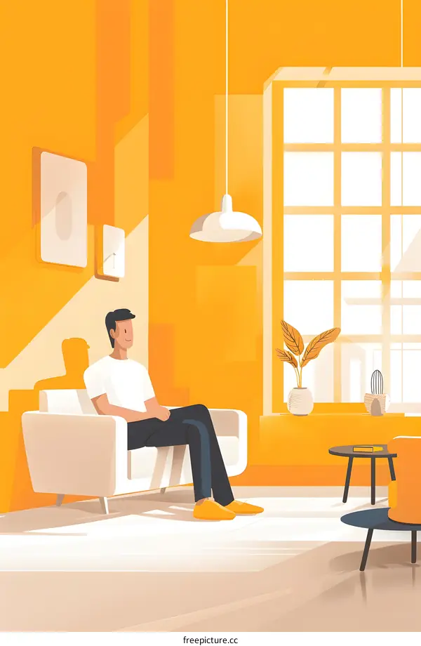 Man Sitting On A Sofa In A Living Room Illustration