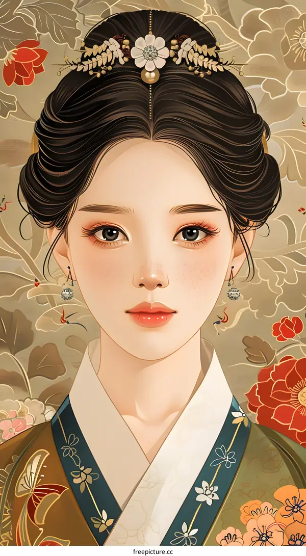 Portrait of a young woman in traditional Korean dress