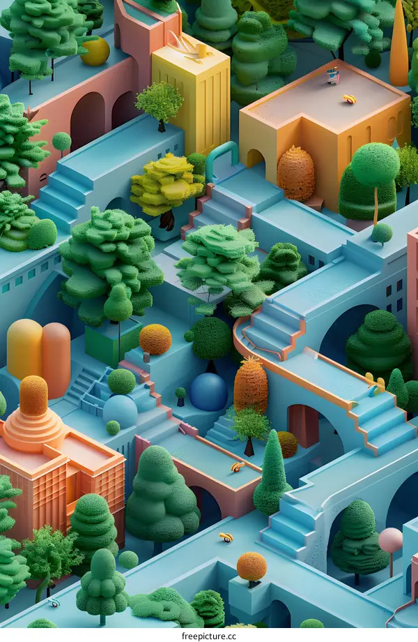 Dreamy Green Cityscape Illustration