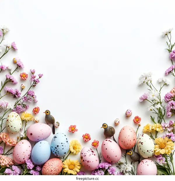 Spring Easter Decoration Arrangement with Flowers and Eggs