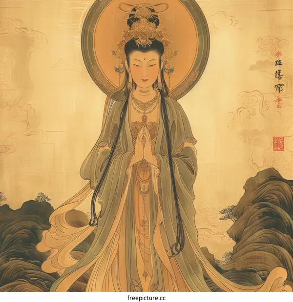 A Chinese Goddess of Mercy Painting for Faith and Transcendence