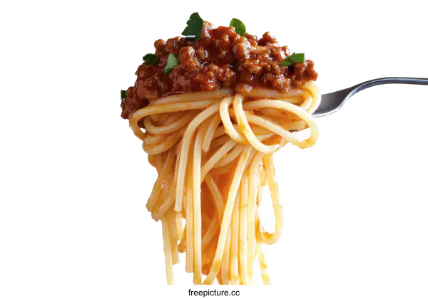 [Transparent Background PNG]Delicious Spaghetti with Meat Sauce on Fork