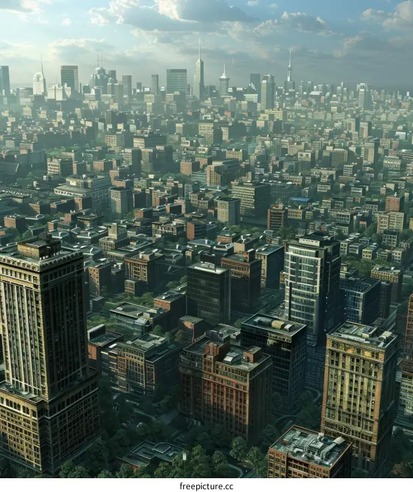 Aerial View of a City Skyline with Skyscrapers