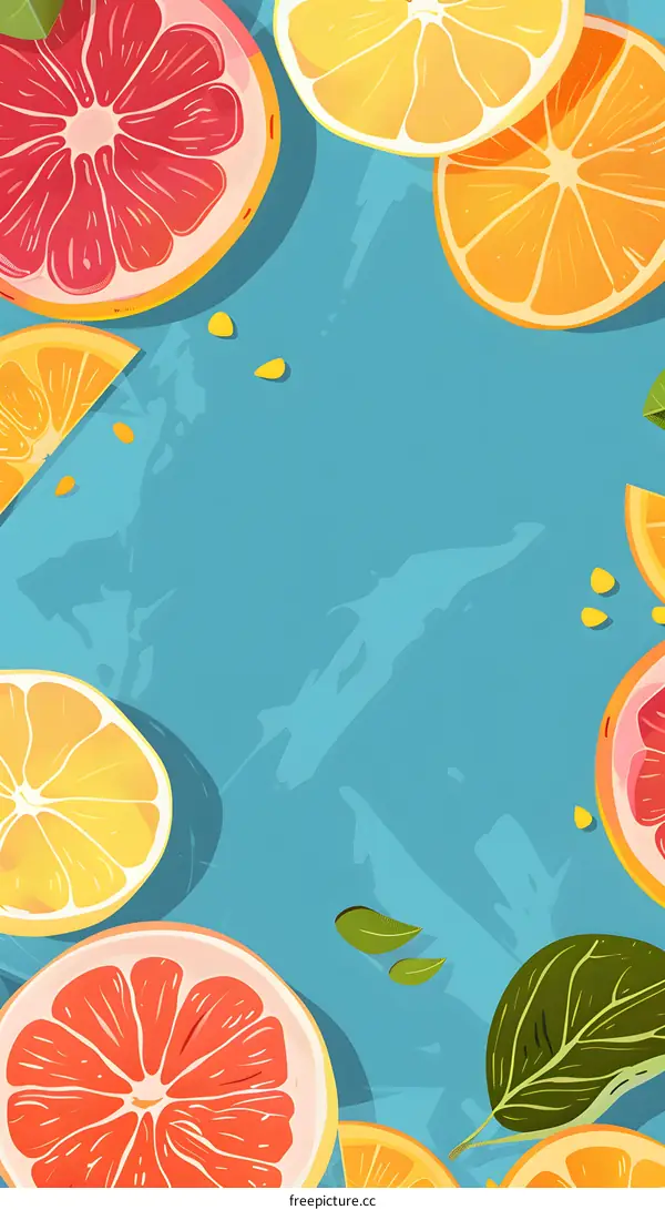 Summer Fruit Design With Orange, Grapefruit And Lemon On Blue Background