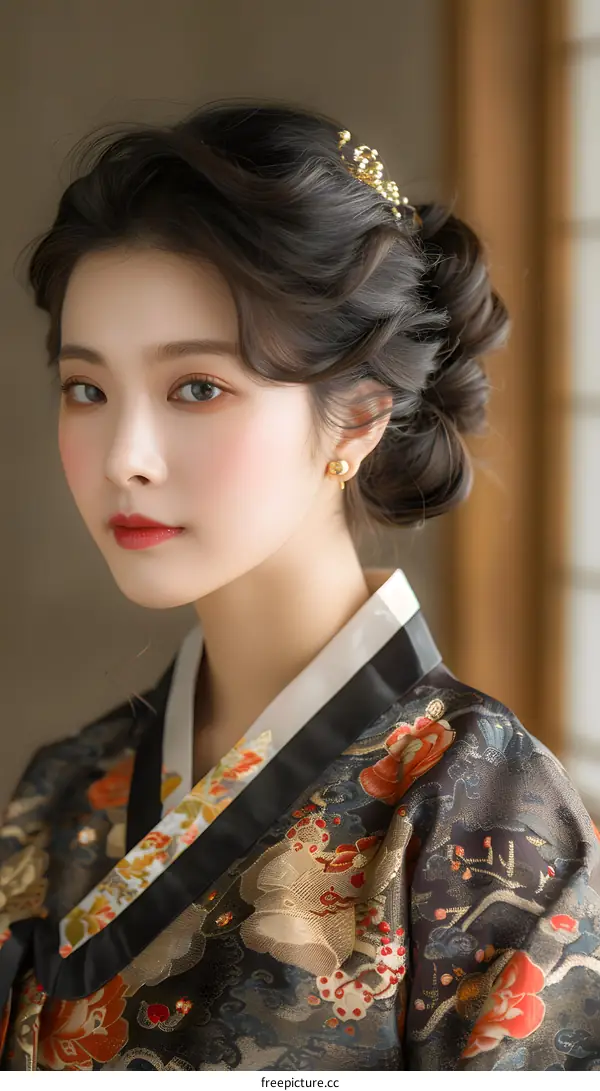 Portrait of a young Korean woman in traditional dress
