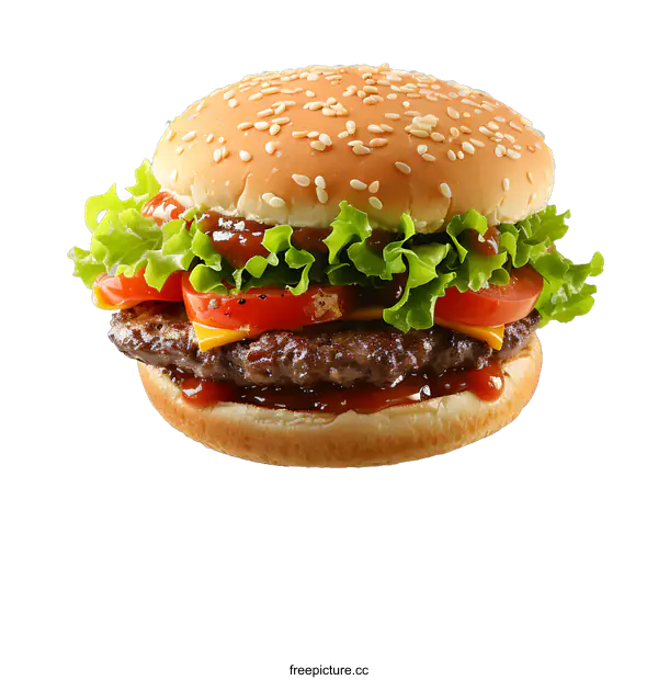 [Transparent Background PNG]hamburger with lettuce tomato and cheese