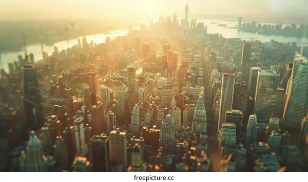 Aerial View of New York City Skyline at Sunrise