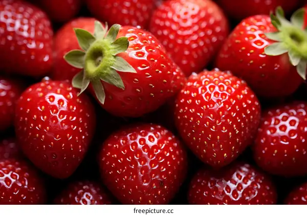 A close-up image of a bunch of fresh strawberries