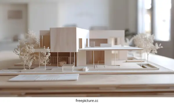 Wooden Model House With Trees