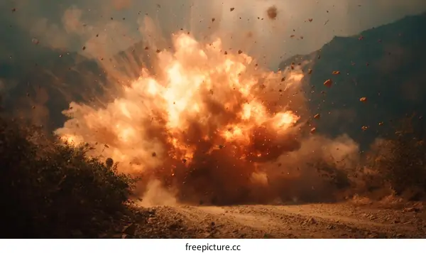 Massive Explosion in a Rocky Terrain