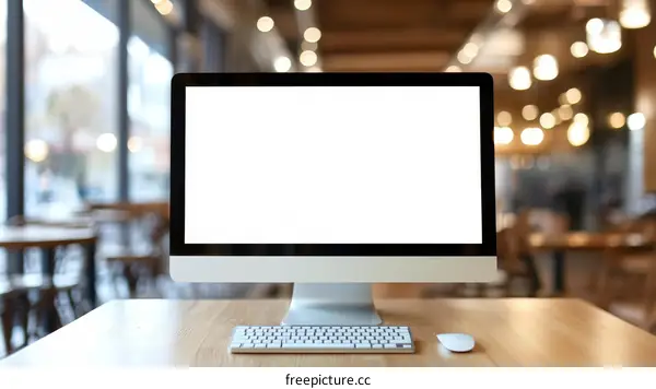 Blank Computer Screen in Cafe Setting