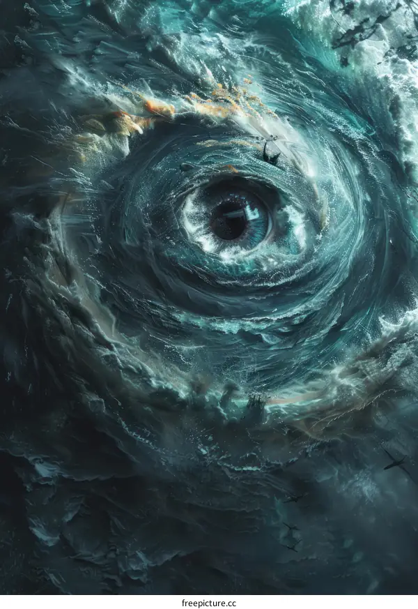An illustration of the eye of a storm in a turbulent sea