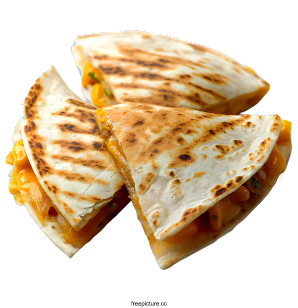 [Transparent Background PNG]Three delicious quesadillas on white background